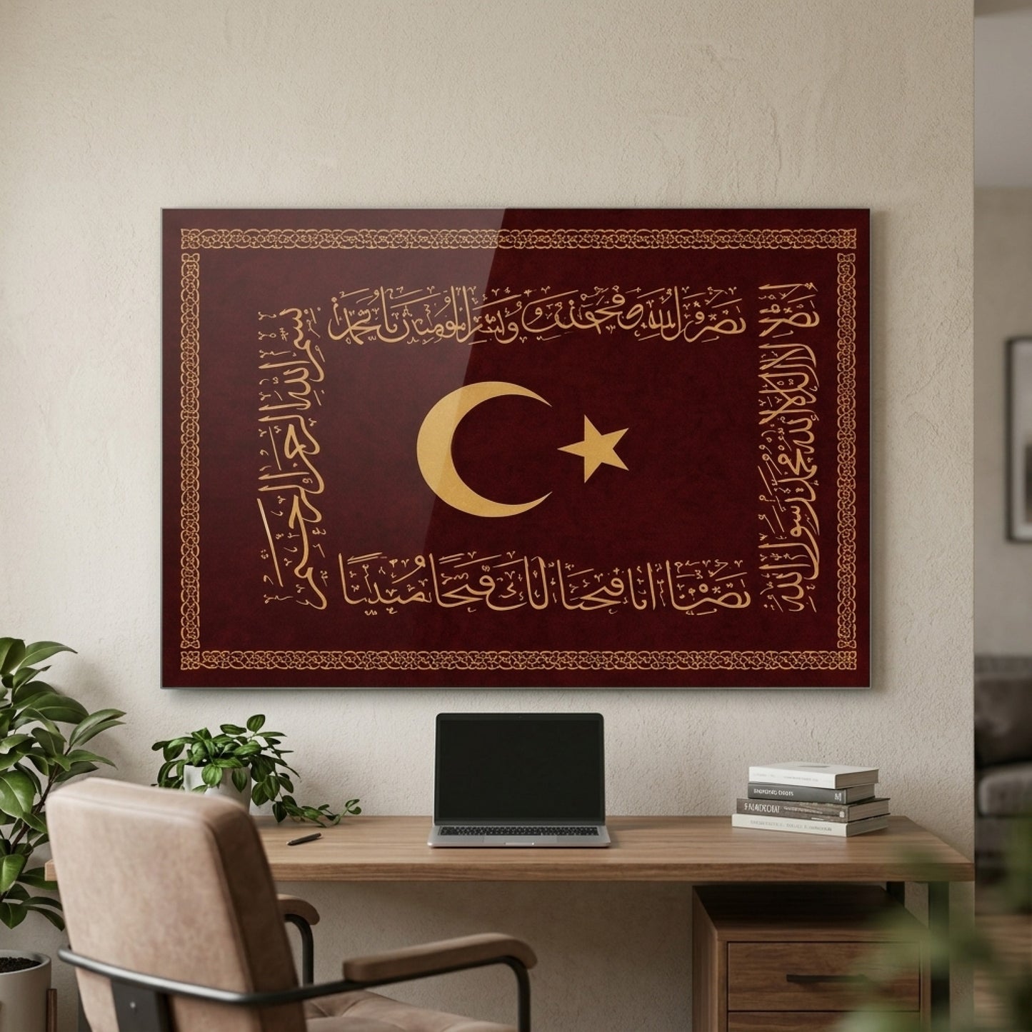 Osmanlı Sancağı Ay Yıldız Yatay Cam Tablo