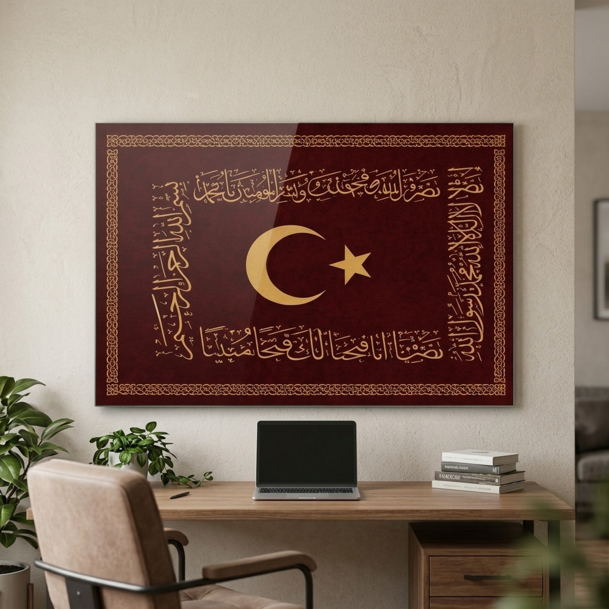 Osmanlı Sancağı Ay Yıldız Yatay Cam Tablo