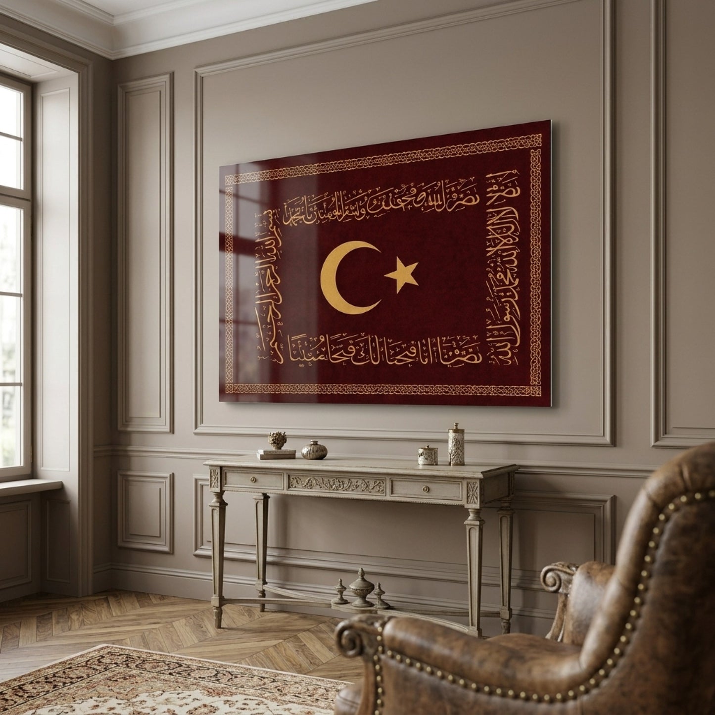 Osmanlı Sancağı Ay Yıldız Yatay Cam Tablo