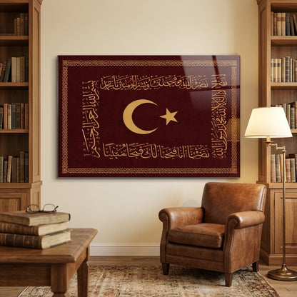 Osmanlı Sancağı Ay Yıldız Yatay Cam Tablo