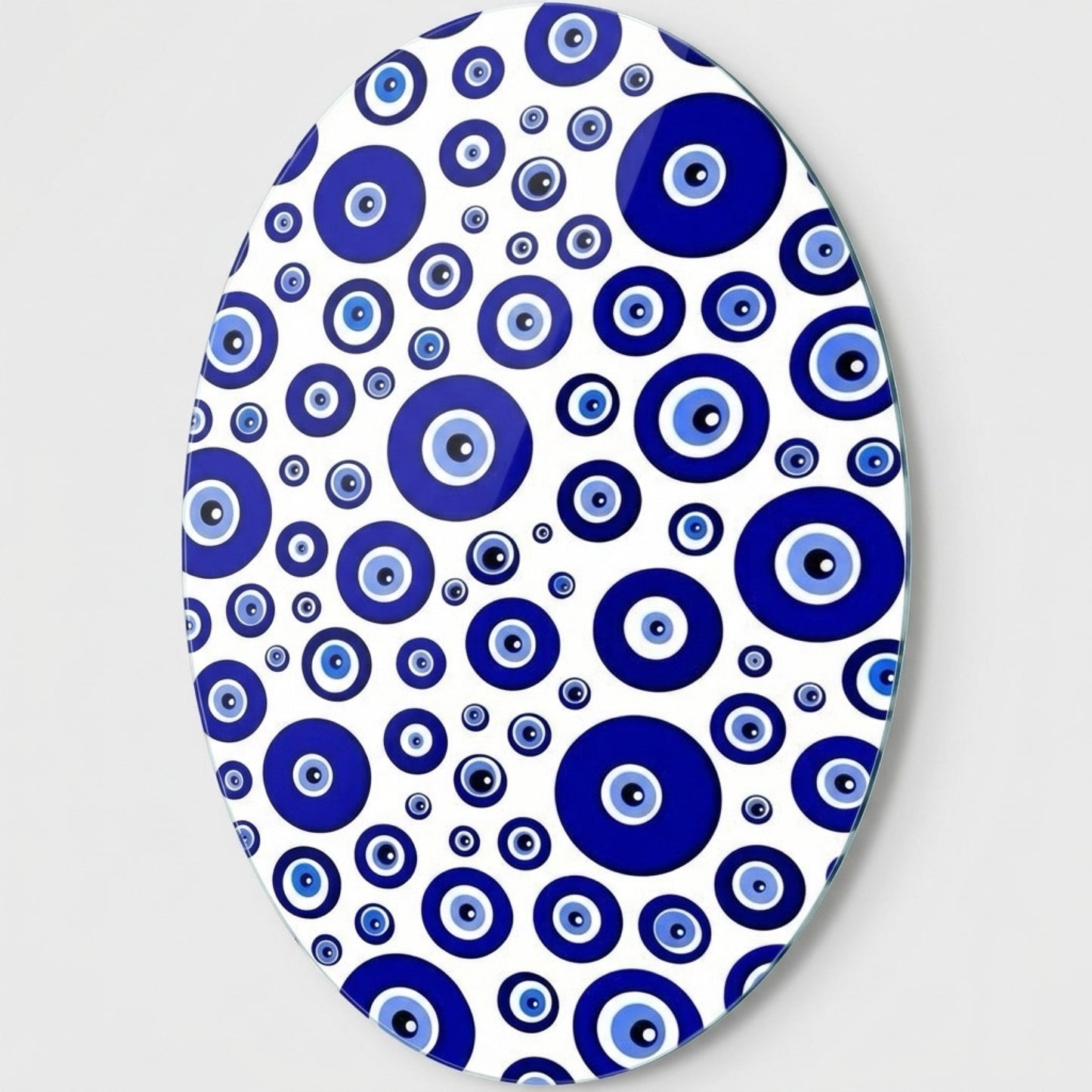 Modern Nazar Boncuğu Deseni Duvar Dekoru Oval Dikey Cam Tablo