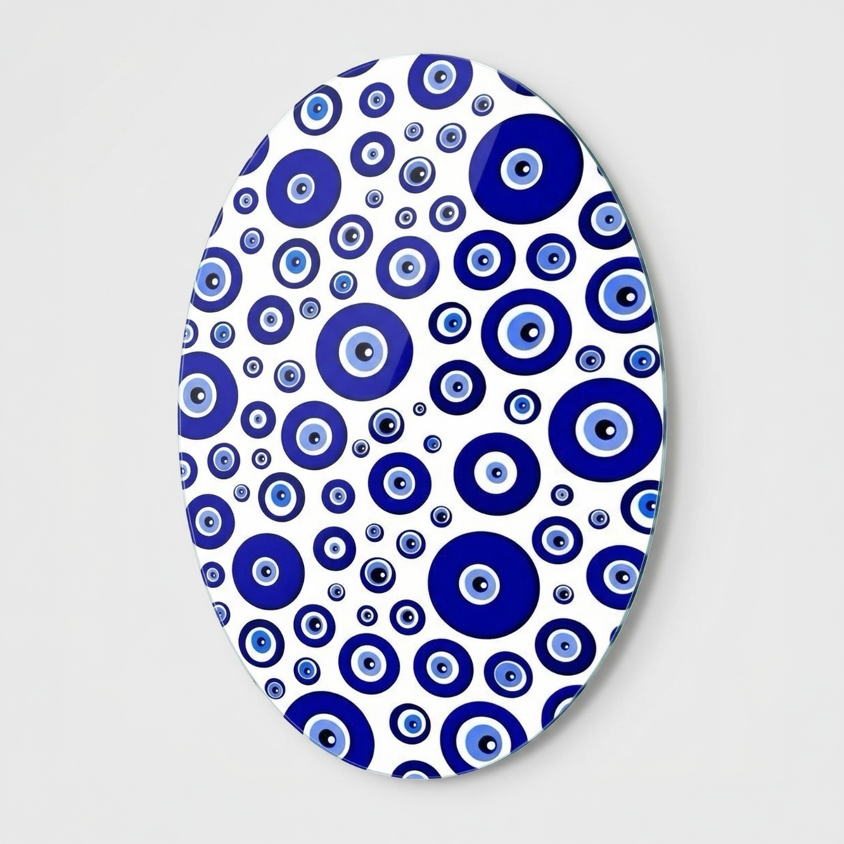 Modern Nazar Boncuğu Deseni Duvar Dekoru Oval Dikey Cam Tablo