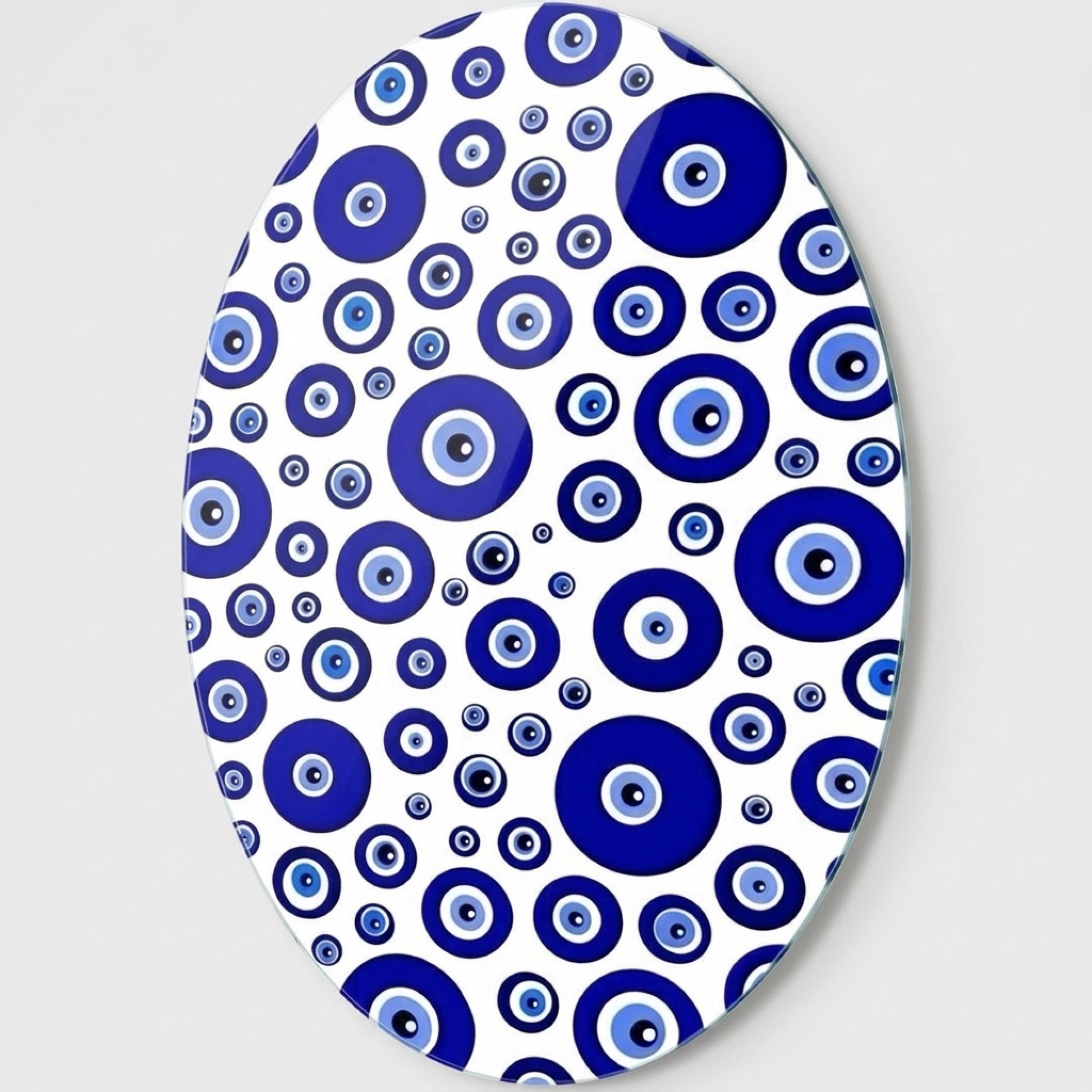 Modern Nazar Boncuğu Deseni Duvar Dekoru Oval Dikey Cam Tablo