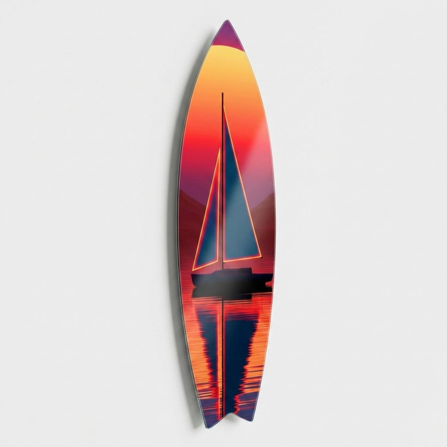 Modern Neon Yelkenli Gun Batimi Manzarasi Surf Board Cam Tablo
