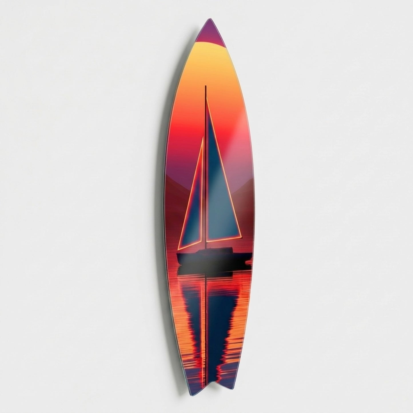 Modern Neon Yelkenli Gun Batimi Manzarasi Surf Board Cam Tablo