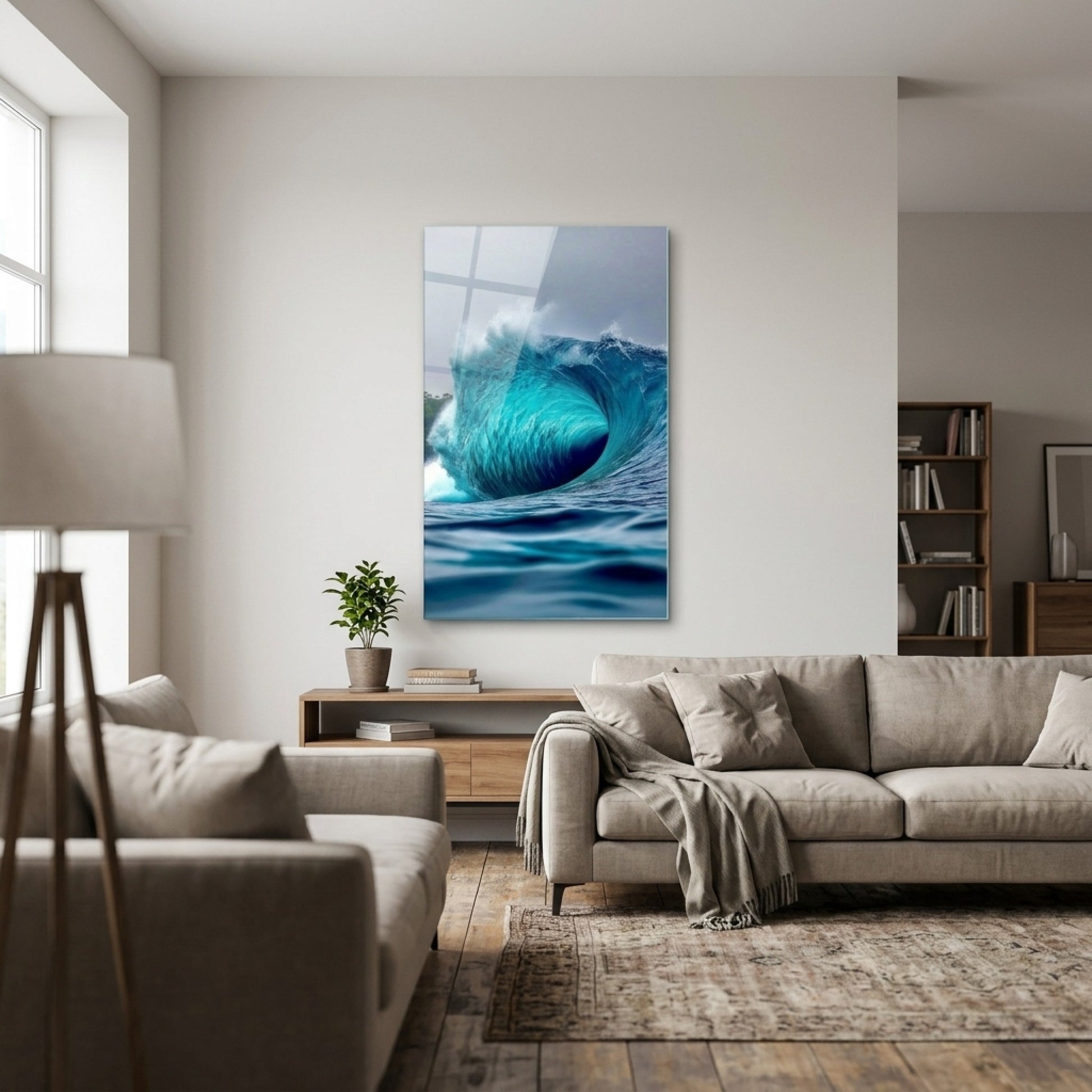Okyanusun Gücü Turkuaz Dalga Tüneli Dikey Cam Tablo