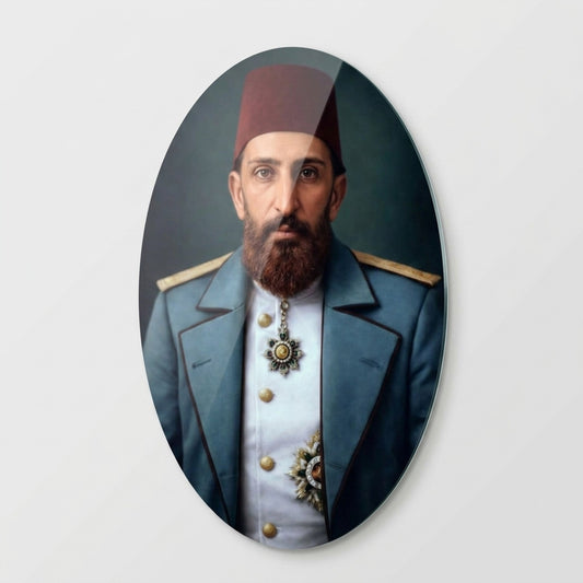 Osmanlı Dönemi Paşası Portresi Oval Dikey Cam Tablo