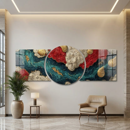 Etnik Bulut Desenli Modern Şekilli Kesim Cam Tablo