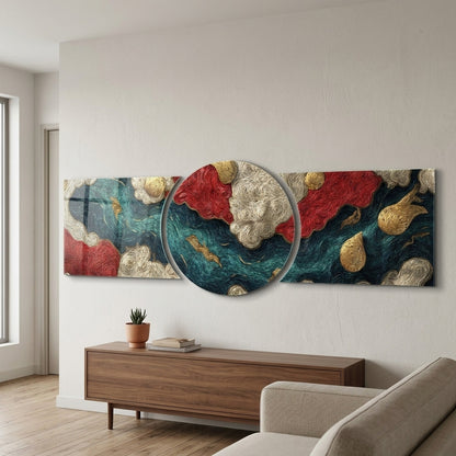 Etnik Bulut Desenli Modern Şekilli Kesim Cam Tablo