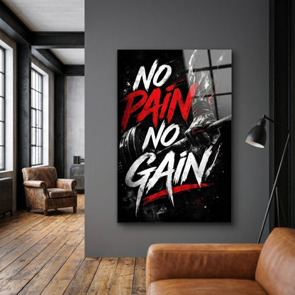 No Pain No Gain Motivasyonel Fitness Dikey Cam Tablo