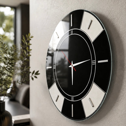 Art Deco Stil Siyah Beyaz Cam Saat