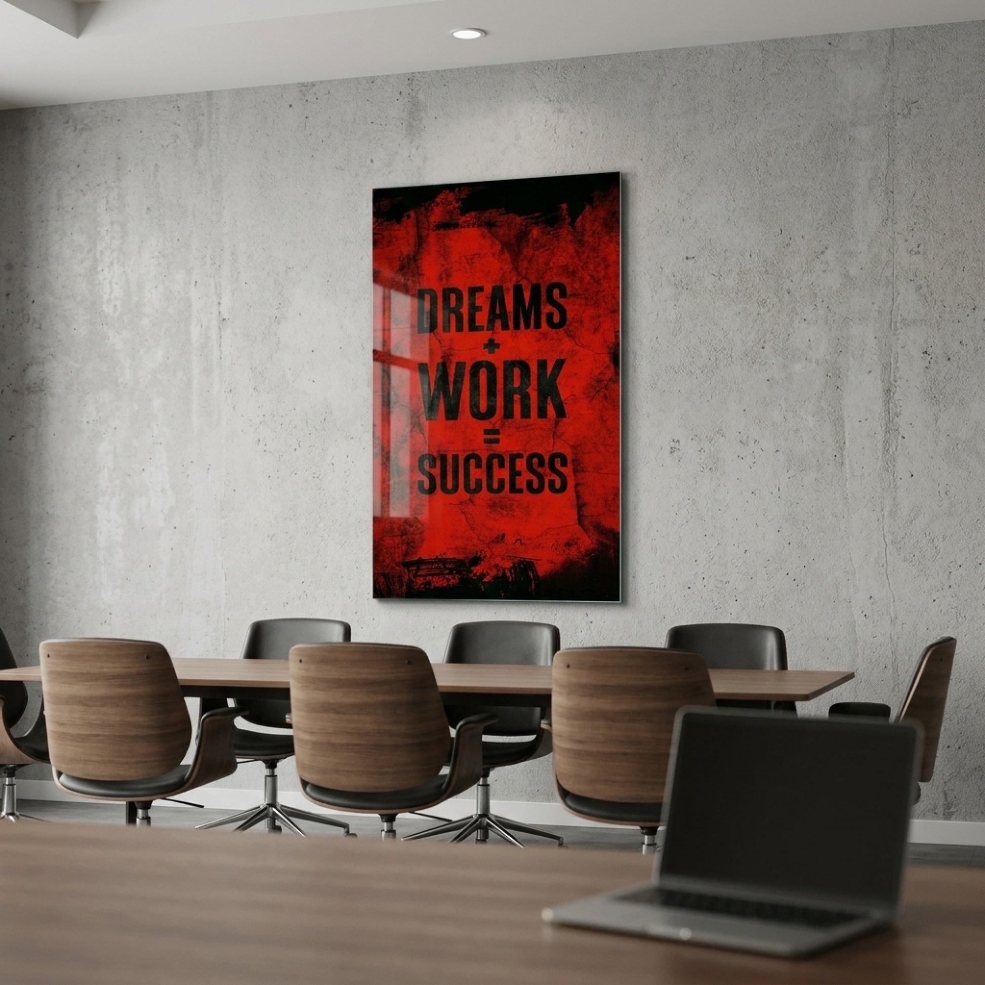 Dreams Work Success Kırmızı Eskitme Motivasyon Dikey Cam Tablo