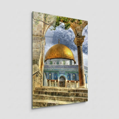 Kudüs Kubbetüs Sahra Manzarası Dikey Cam Tablo