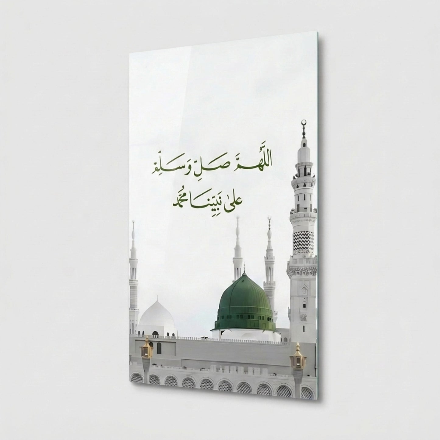 Mescid-i Nebevi Yeşil Kubbe ve Salavat-ı Şerife Dikey Cam Tablo