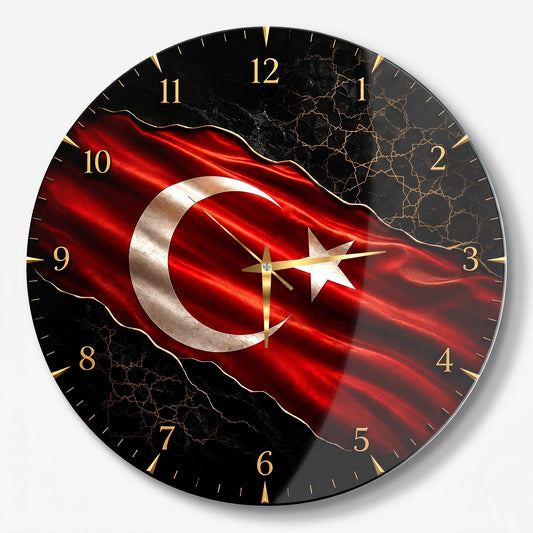 Turk Bayrakli Saat Cam Saat
