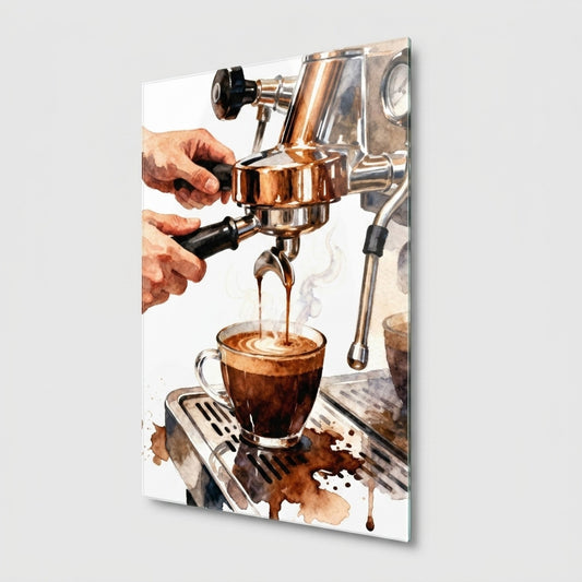 Watercolor Barista Espresso Dikey Cam Tablo