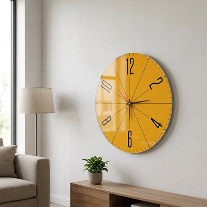 Modern Sarı Geometrik Saat Görünümlü Cam Saat