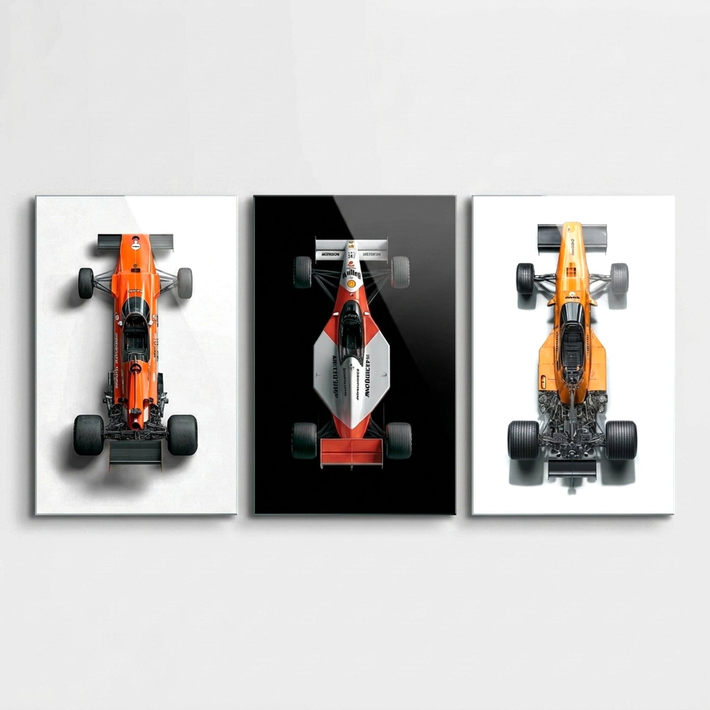 Efsanevi F1 Yarış Arabaları Triptik Dikey 3'lü Set Cam Tablo