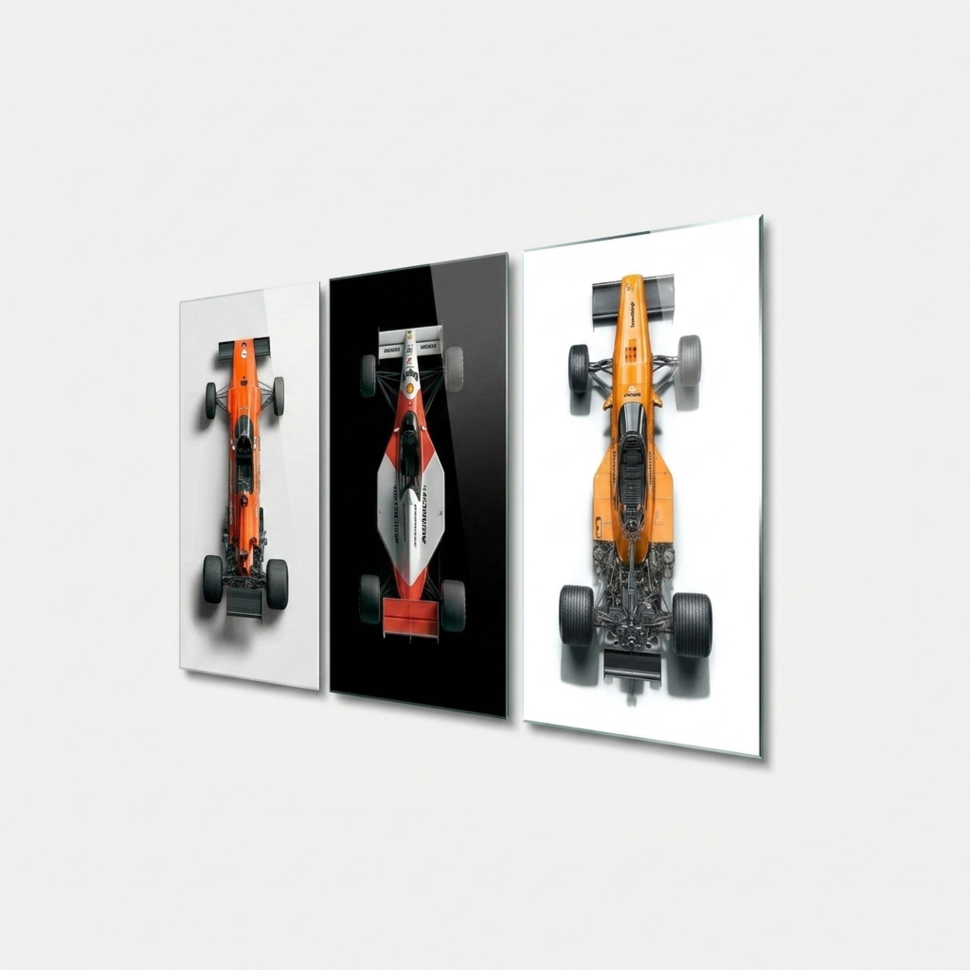 Efsanevi F1 Yarış Arabaları Triptik Dikey 3'lü Set Cam Tablo