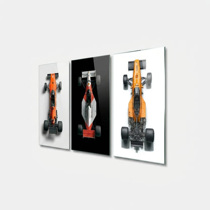 Efsanevi F1 Yarış Arabaları Triptik Dikey 3'lü Set Cam Tablo