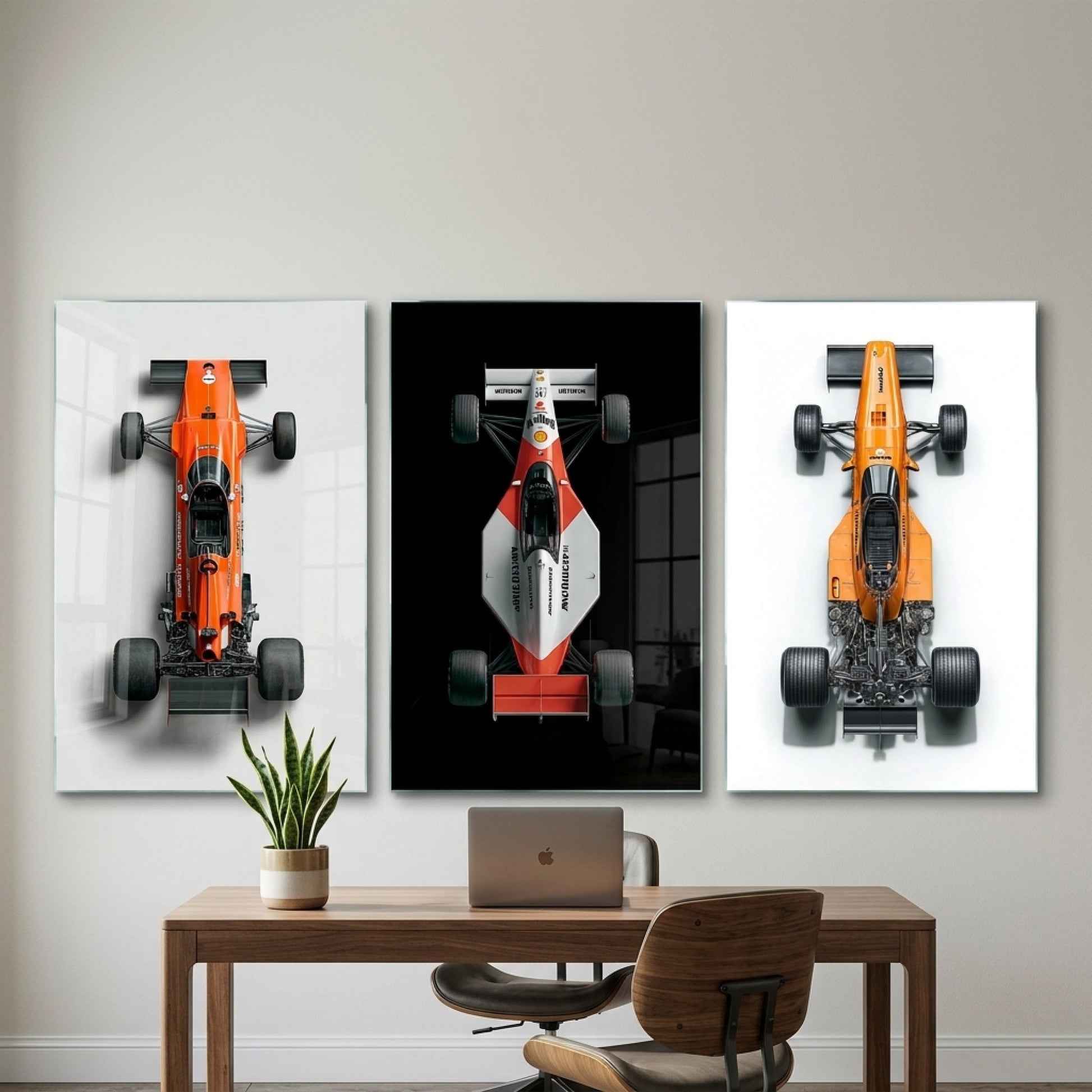 Efsanevi F1 Yarış Arabaları Triptik Dikey 3'lü Set Cam Tablo