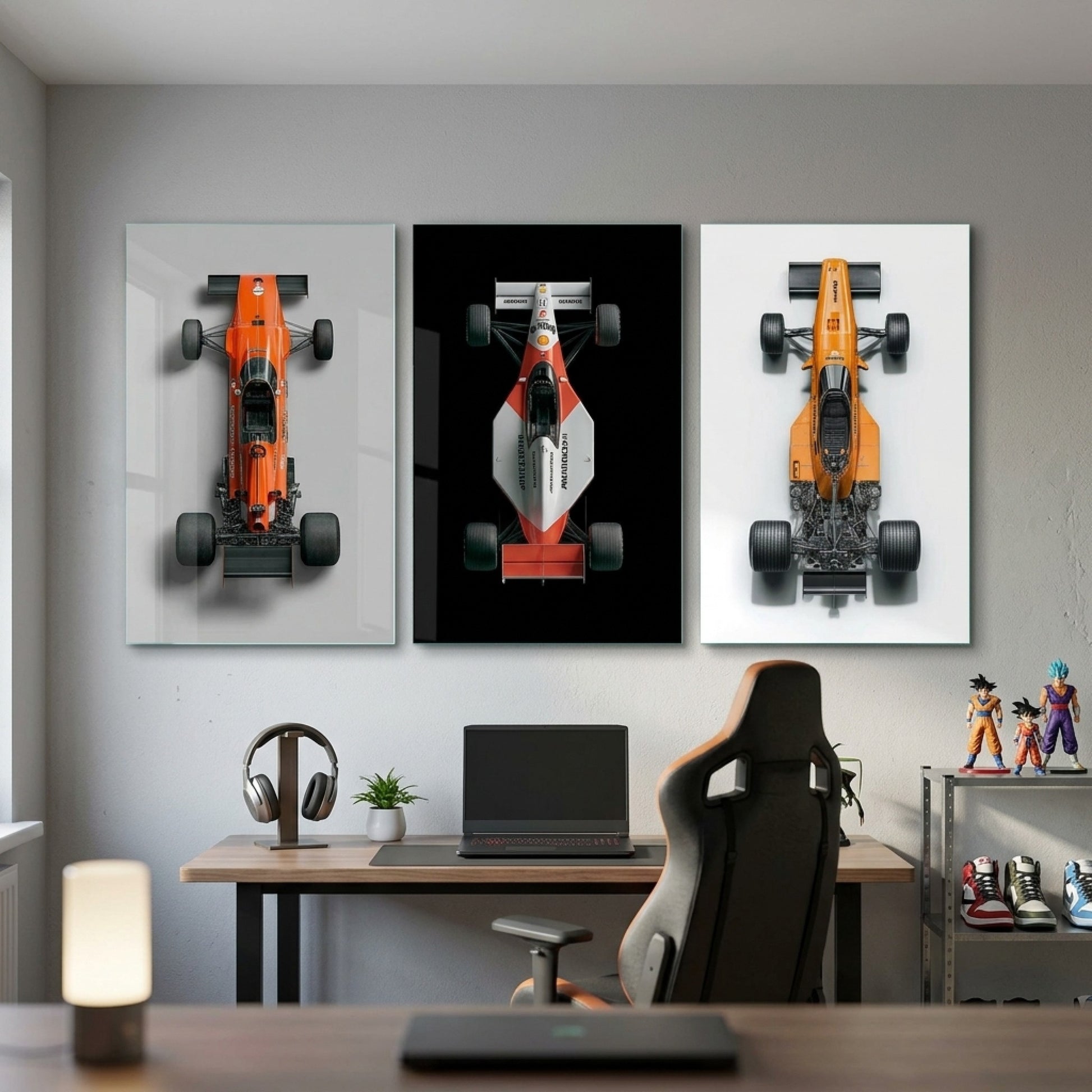 Efsanevi F1 Yarış Arabaları Triptik Dikey 3'lü Set Cam Tablo