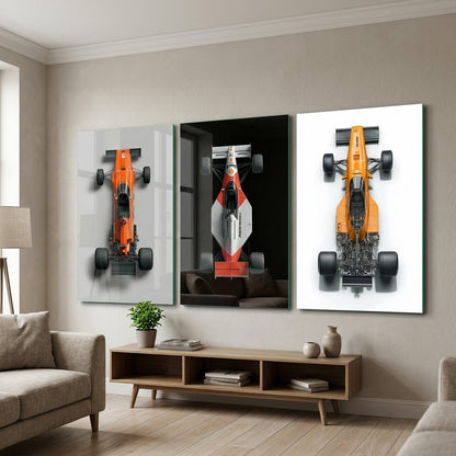 Efsanevi F1 Yarış Arabaları Triptik Dikey 3'lü Set Cam Tablo