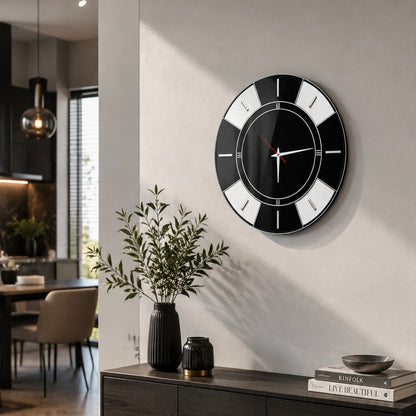 Art Deco Stil Siyah Beyaz Cam Saat