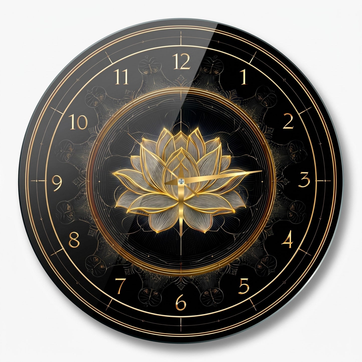 Altın Lotus Desenli Cam Saat