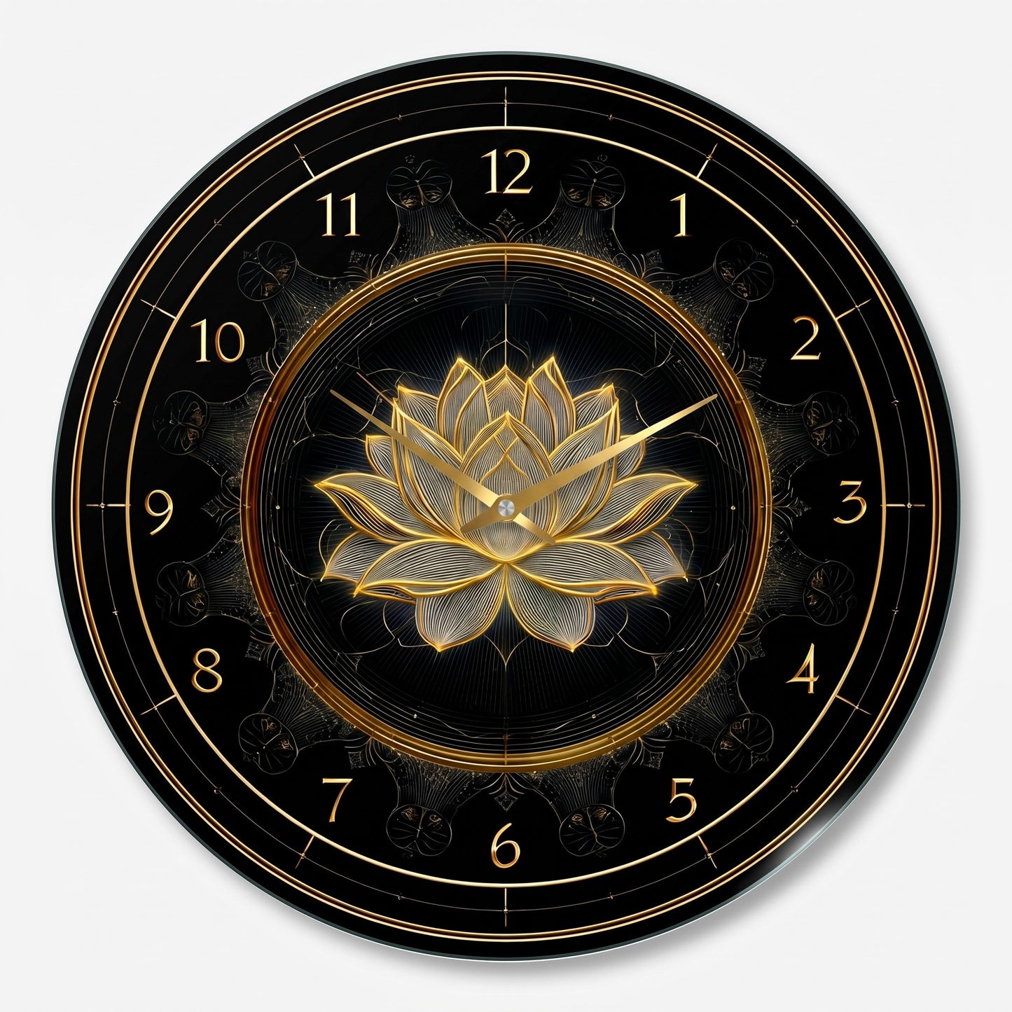 Altın Lotus Desenli Cam Saat