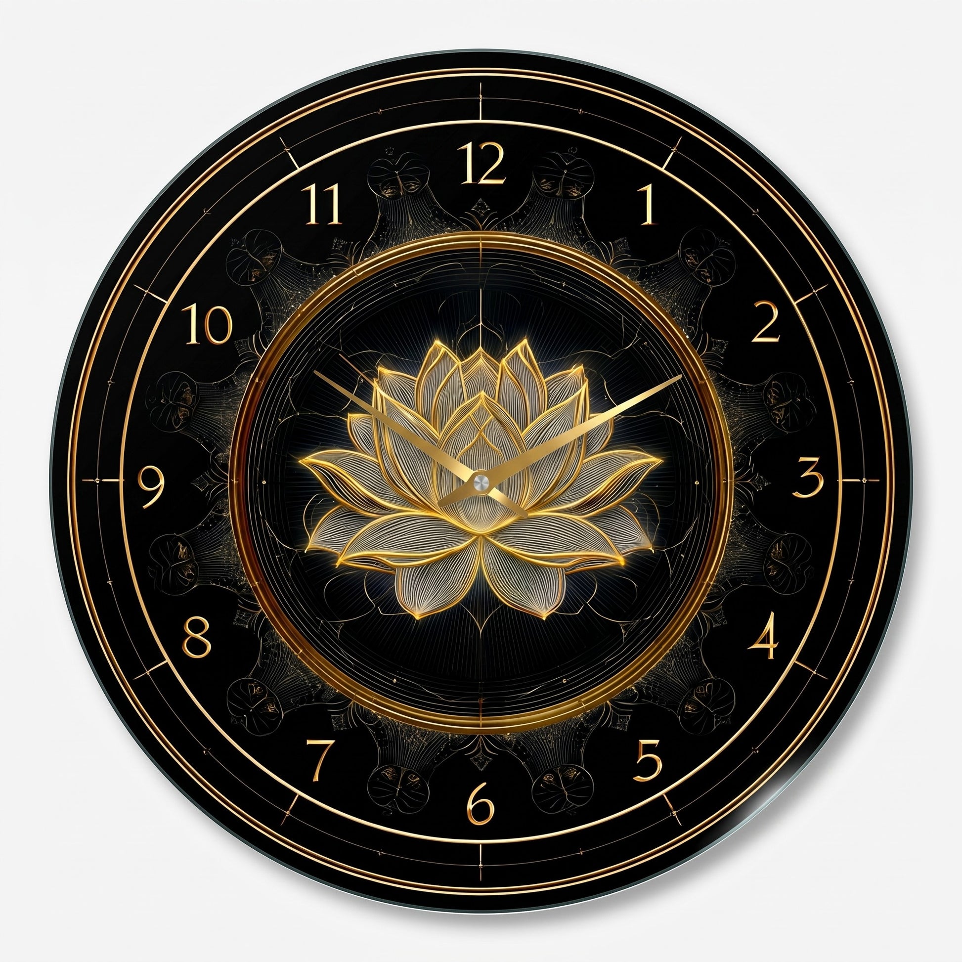 Altın Lotus Desenli Cam Saat