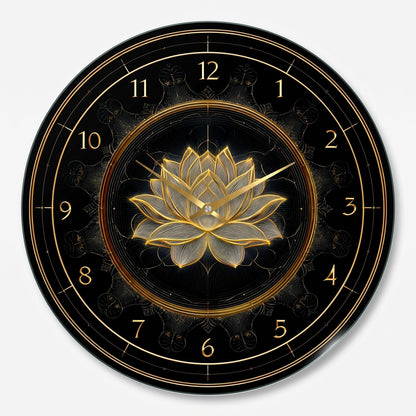 Altın Lotus Desenli Cam Saat