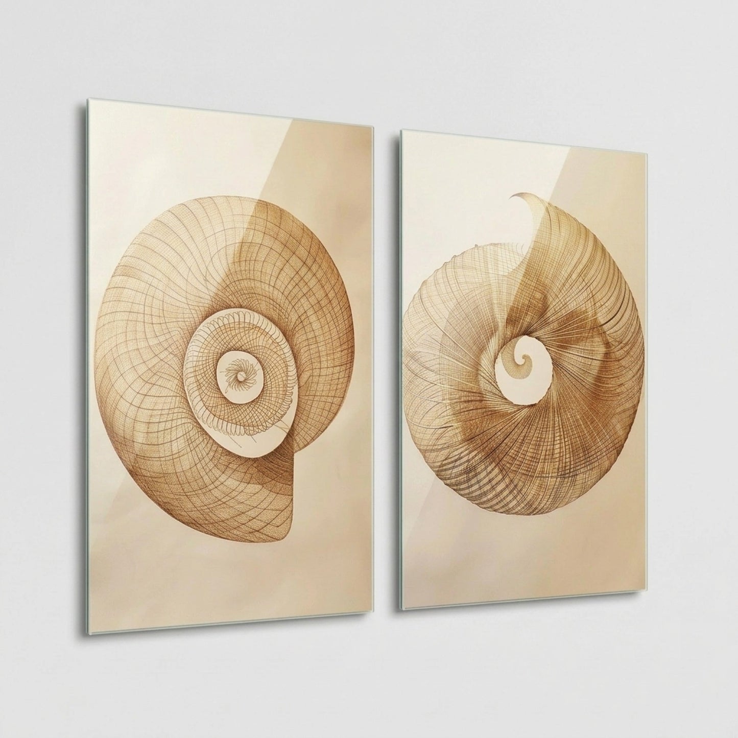 Etnik Dokulu Soyut Nautilus Ikilisi Dikey 2'li Set Cam Tablo
