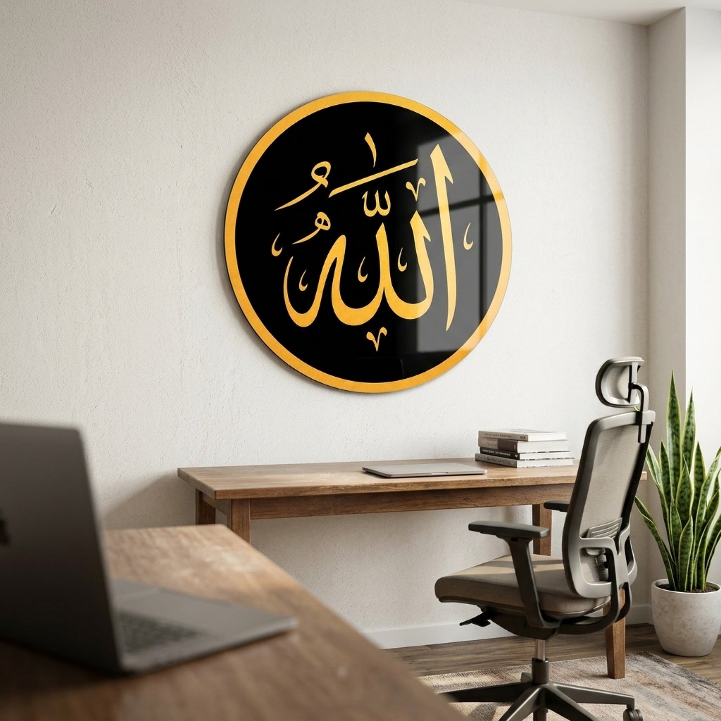 Altın Allah Lafzı Hat Sanatı Yuvarlak Cam Tablo