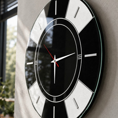 Art Deco Stil Siyah Beyaz Cam Saat