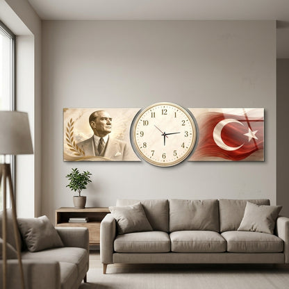 Atatürk Türk Bayrağı Saatli Şekilli Kesim Saat Cam Saat