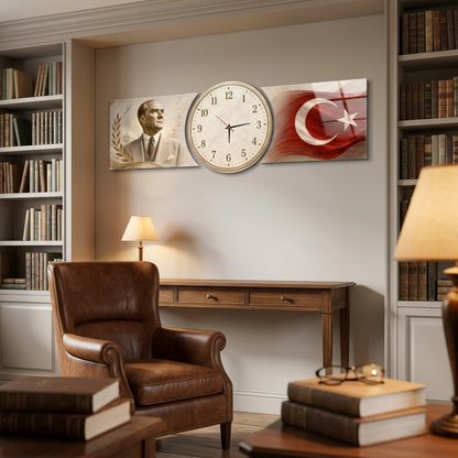 Atatürk Türk Bayrağı Saatli Şekilli Kesim Saat Cam Saat