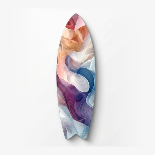 Modern Soyut Renkli Akışkan Dalgalar Sanatı Surf Board Cam Tablo