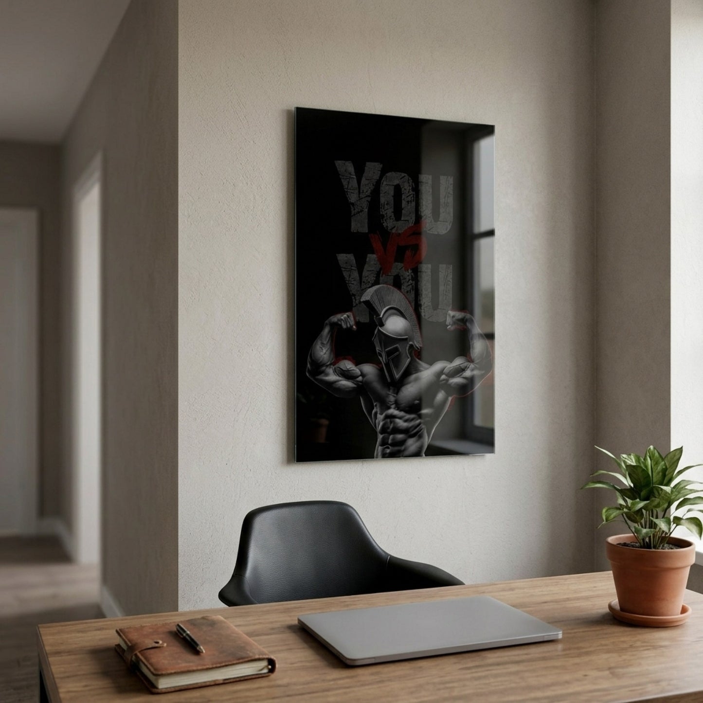 Spartalı Savaşçı Motivasyon Dikey Cam Tablo