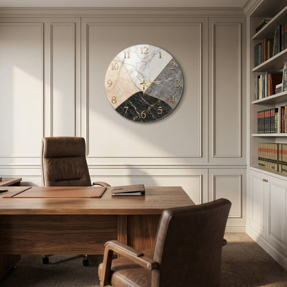 Modern Mermer Desenli Altın Detaylı Saat Cam Saat