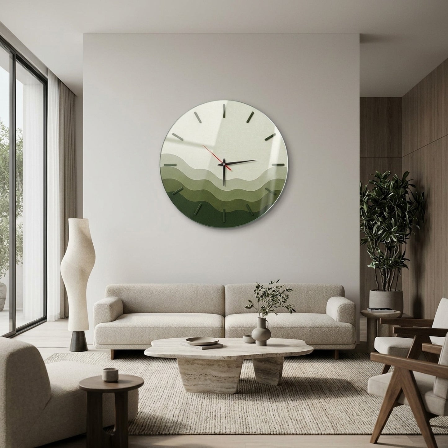 Modern Yeşil Dalga Tasarım Saat Cam Saat