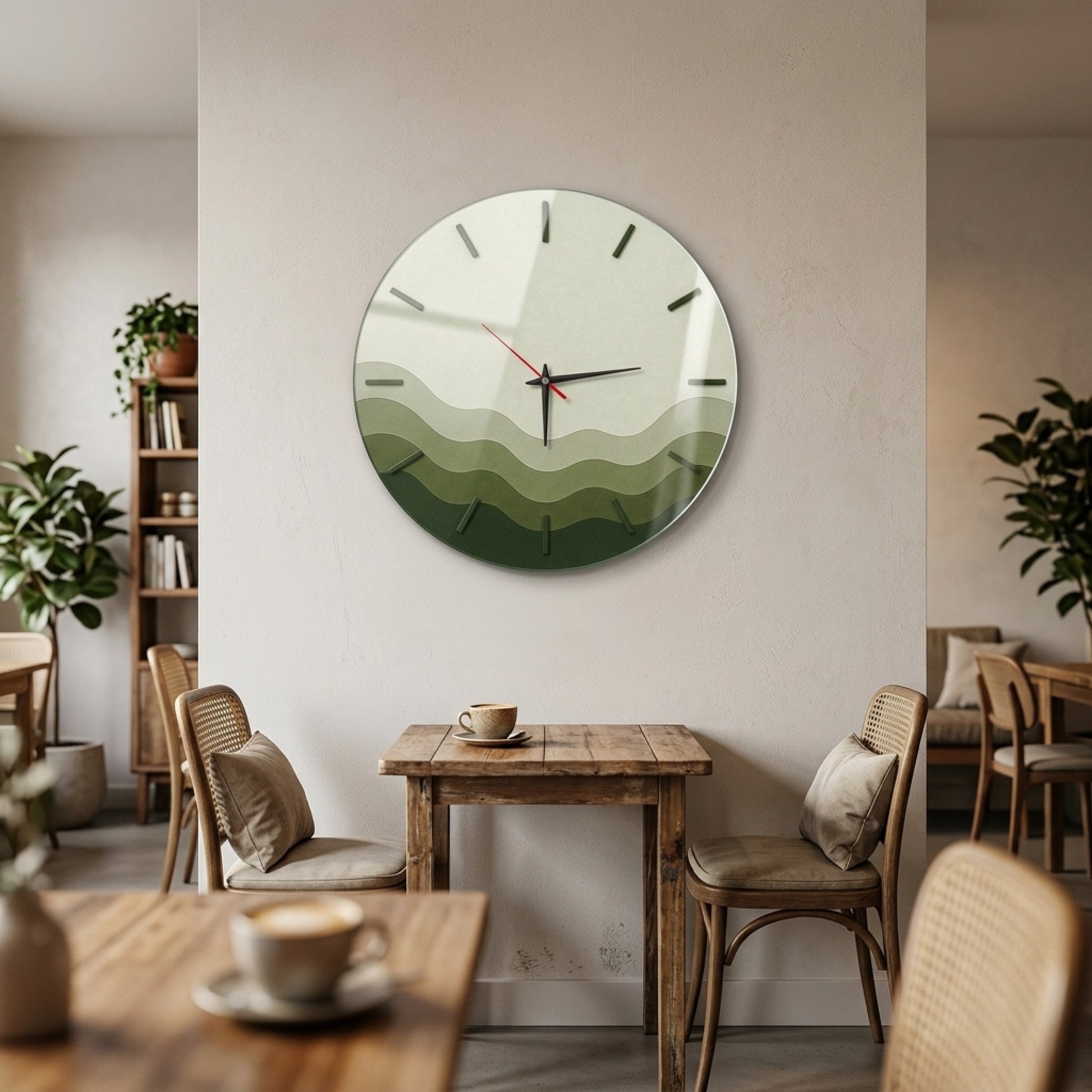 Modern Yeşil Dalga Tasarım Saat Cam Saat