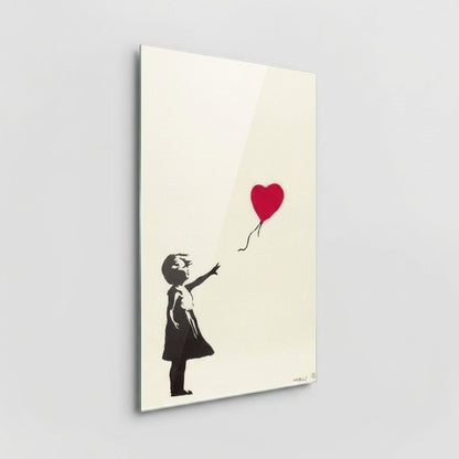Banksy Kırmızı Kalp Balonlu Kız Grafiti Dikey Cam Tablo