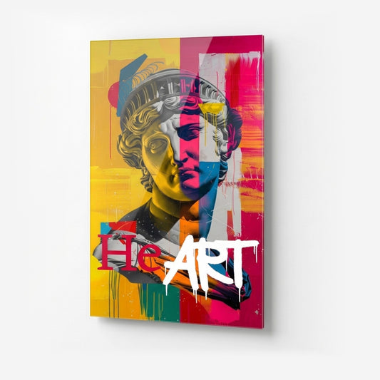 Pop Art Klasik Büst Renkli Grafiti Duvar Sanatı Dikey Cam Tablo