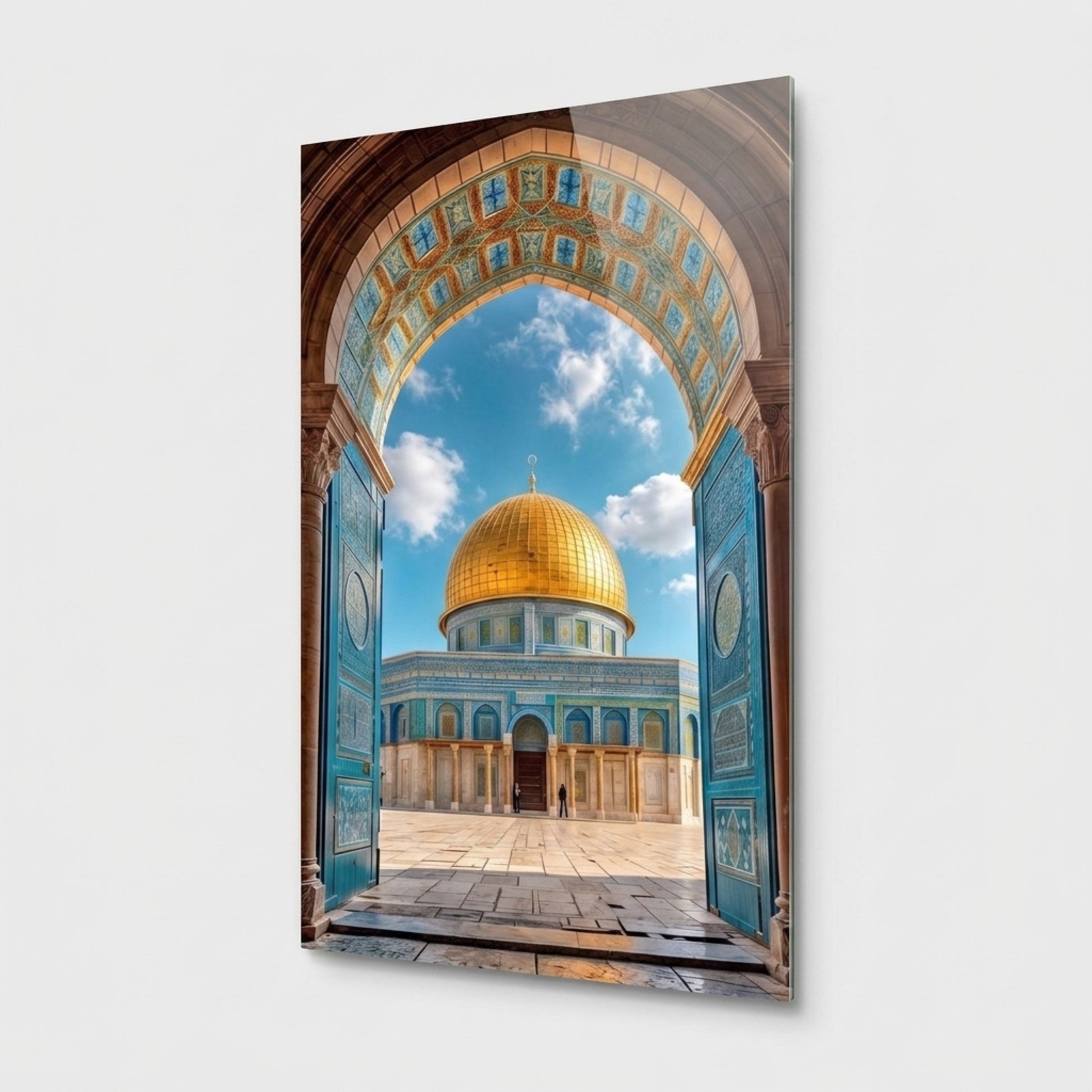 Kudüs Kubbetüs Sahra Altın Kubbeli Cami Mimarisi Dikey Cam Tablo