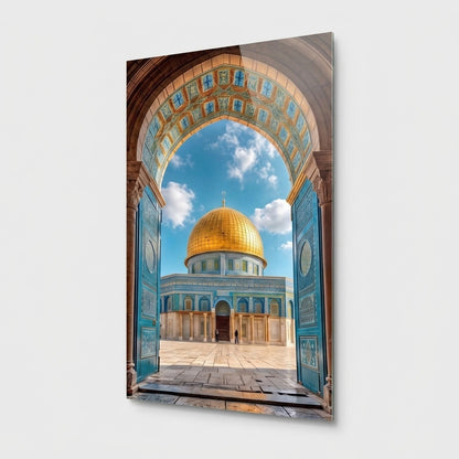 Kudüs Kubbetüs Sahra Altın Kubbeli Cami Mimarisi Dikey Cam Tablo