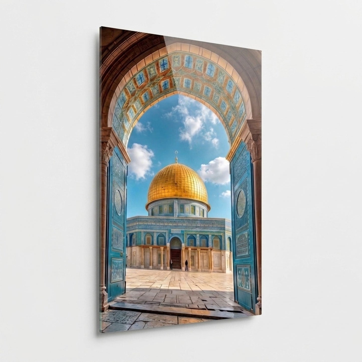 Kudüs Kubbetüs Sahra Altın Kubbeli Cami Mimarisi Dikey Cam Tablo