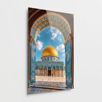 Kudüs Kubbetüs Sahra Altın Kubbeli Cami Mimarisi Dikey Cam Tablo