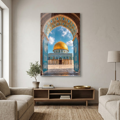 Kudüs Kubbetüs Sahra Altın Kubbeli Cami Mimarisi Dikey Cam Tablo