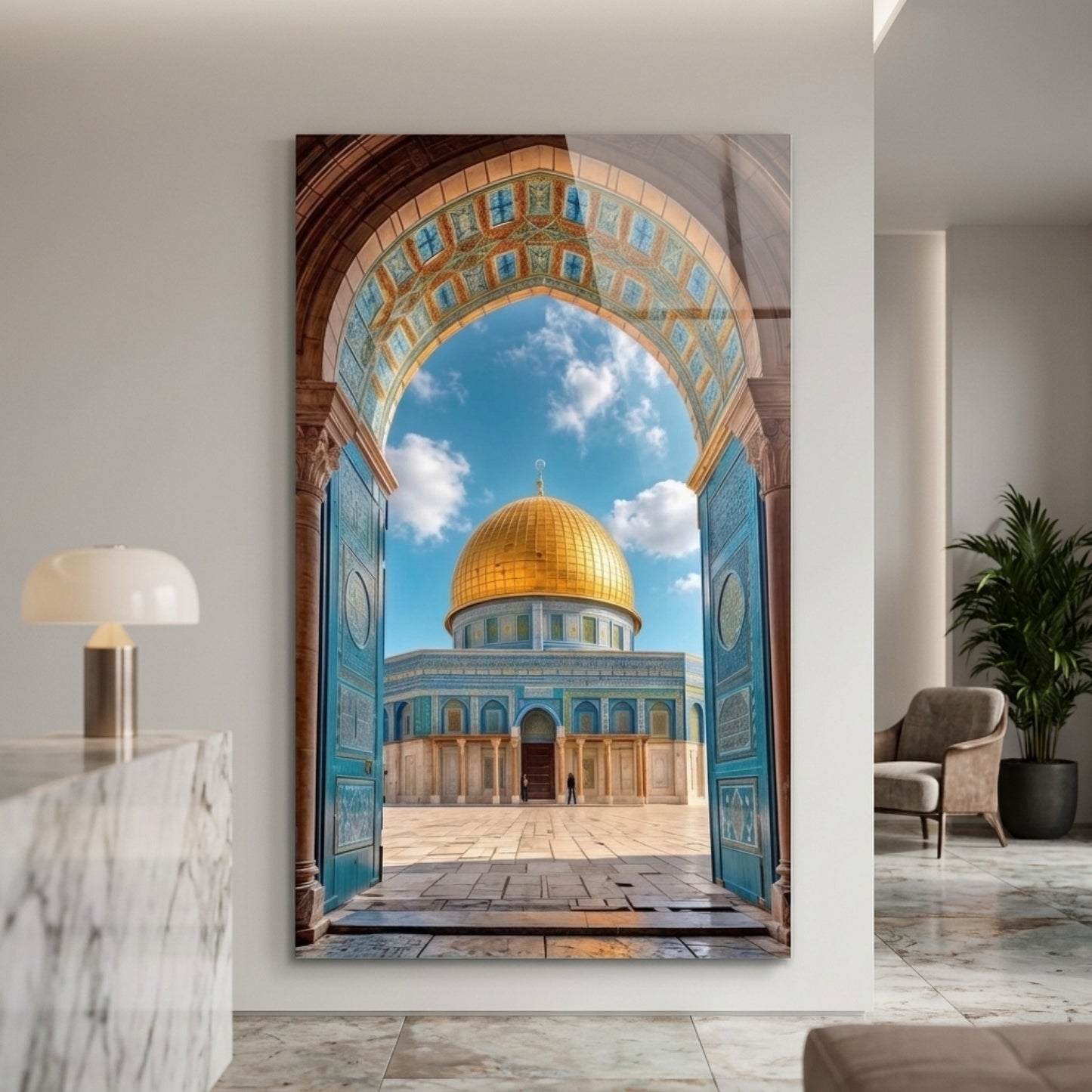Kudüs Kubbetüs Sahra Altın Kubbeli Cami Mimarisi Dikey Cam Tablo